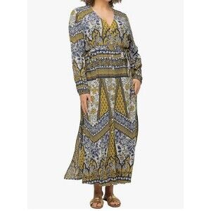Ulla Popken Women's Curvy Oversize Patch Print Button Maxi Dress size 28/30